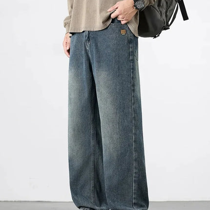 Spring Autumn American Retro Straight Jeans Men Streetwear Korean Fashion Loose Baggy Wide Leg Denim Pants Male Casual Trousers