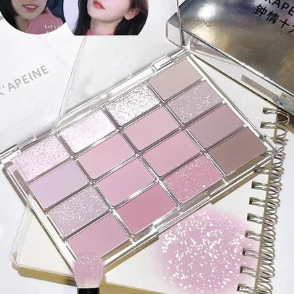 16 Colors Eyeshadow Palette Low Saturation Rose Pink Pearly Matte Glitter Eyeshadow Shiny Eye Shadow Long-lasting Eye Makeup