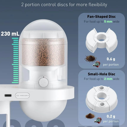 WiFi Automatic Fish Feeder for Aquariums, Smart Auto Food Dispenser with App Control & 2.5K HD Video, 230mL Vacation Feeder, USB Powered