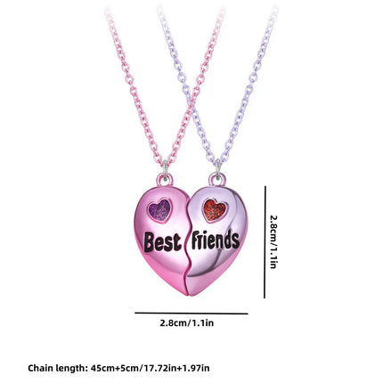 A Girl 2Pcs/set Multicolour Heart-shaped Stitching Best Friend Bestie Necklace BFF Friendship Jewelry Gifts for Girls