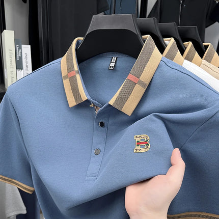 2025 Men's Trendy POLO Short Sleeve Luxury Embellished Brand Luxury Exquisite Relief Craftsmanship Comfortable Business Casual Top