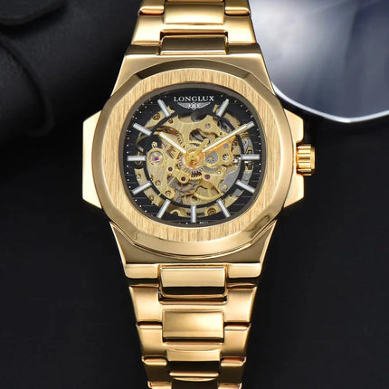 LONGLUX Men Automatic Mechanical Watch Luxury Watches Waterproof Skeleton Business Cheap Wholesale Stainless Steel Gift Watch