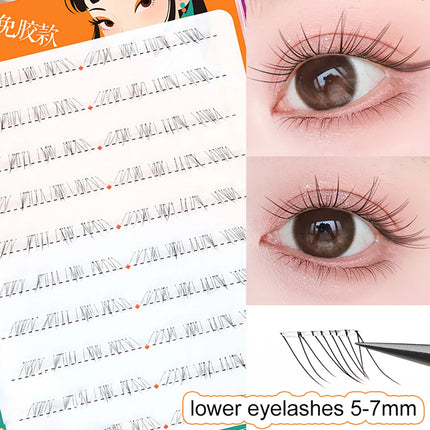 Glue-free Lower Lashes 5-6mm Large Capacity B Curl Ultra Thin Clear Band Bottom Lashes Natural Self Adhesive False Eyelashes