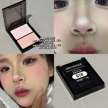 Face Brightening Highlighter,2 Colors Matte Platte Dry and Wet Natural Brightening Setting Powder,High Gloss Face Comestics