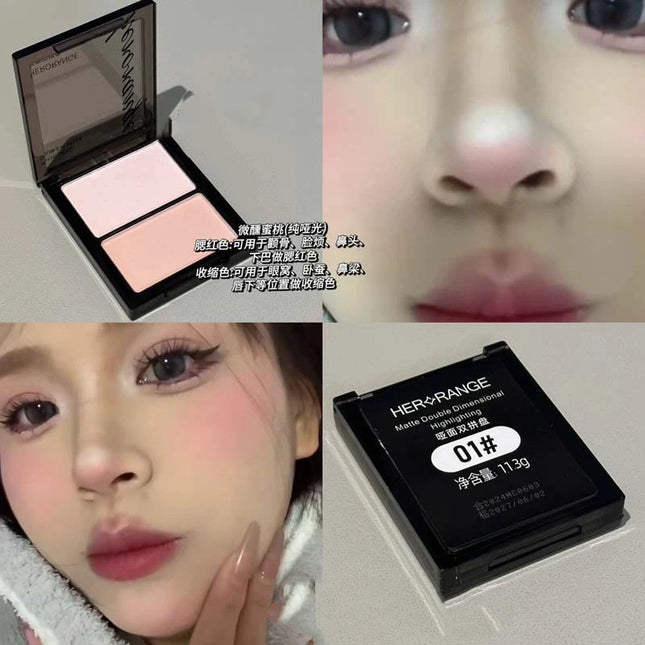 Face Brightening Highlighter,2 Colors Matte Platte Dry and Wet Natural Brightening Setting Powder,High Gloss Face Comestics