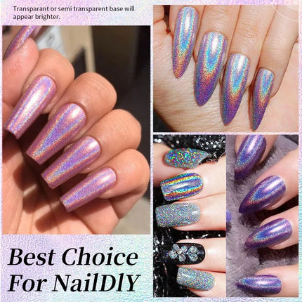 Holographic Nail Polish with Rainbow Glitter - 7ml Laser Chrome Nail Lacquer, Multicolor Shift Effect, 8color DIY Art Nail Salon