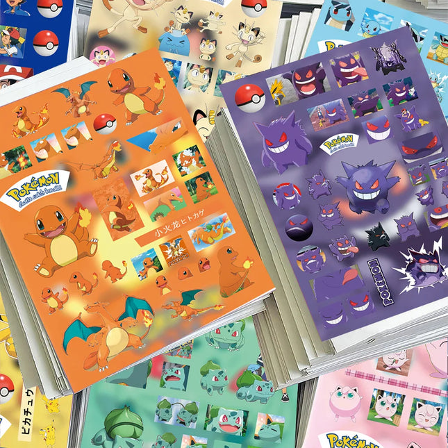 8 Sheets Pokemon Anime Sticker Pack Cute Pikachu Charizard Bulbasaur Squirtle Cartoon Waterproof Pocket Monster Decals Gifts