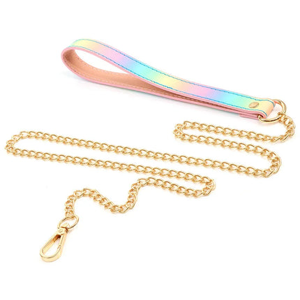 Adult SM Products BDSM Sex Toys Bondage Rainbow Neck Collar With Leash Sex Stimulation Flirting Toys Sexy Restraint For Couples