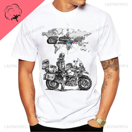 Motorcycle O-Neck Printed T-Shirt Short Sleeve Cotton Tee Case for R1200GS R1250 GS Adventure TShirt Overlander Ride Travel Tops