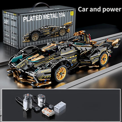 Black V12 Block Roadster RC Tech Racer 1:14DIY Roadster building block assembly Block car toy birthday gift （1280+granule）