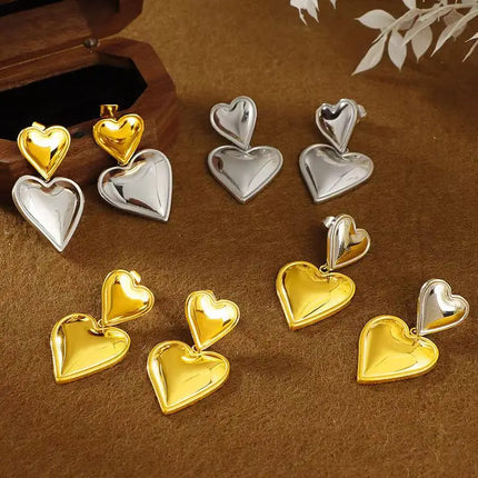 Fashionable elegant waterproof stainless steel bow heart-shaped pendant women's earrings jewelry party wedding 2025 new item