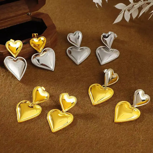 Fashionable elegant waterproof stainless steel bow heart-shaped pendant women's earrings jewelry party wedding 2025 new item