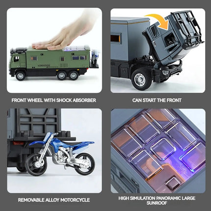 1:24 Benz Camper RV Motorhome Toy Model Car, Diecast Pull Back Truck Toy Car Model with Sound and Light for Kids Boys Girls