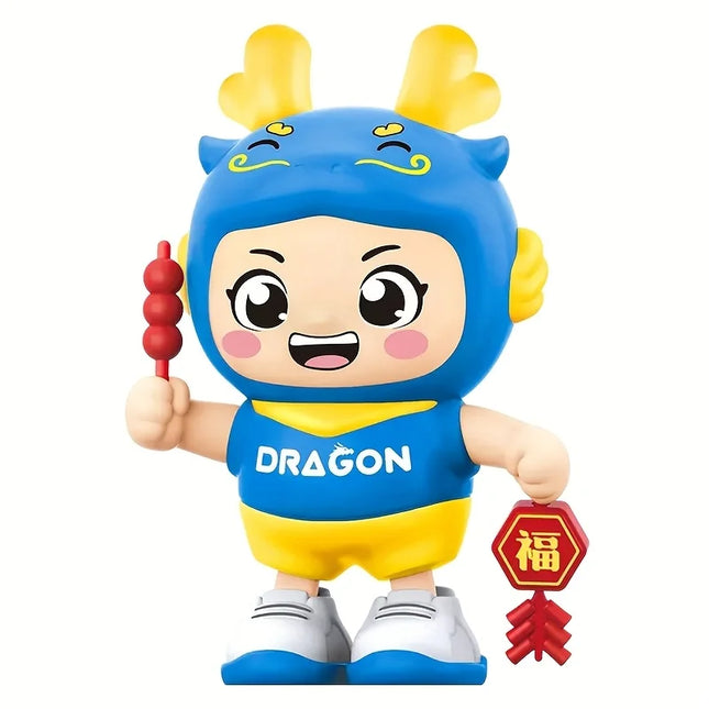 Animated Dragon Toy with Light & Music, Chinese Zodiac Mascot, Festival Decoration, Kids Party Prop, Red/Blue