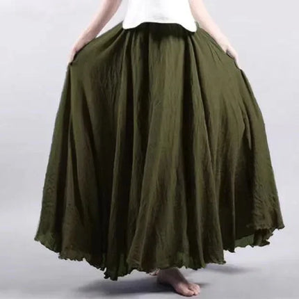 Fashion Solid Cotton Linen Women Skirts Maxi Elegant Harajuku Saia Casual Loose Long Skirt Ladies Clothes Faldas Ropa Mujer