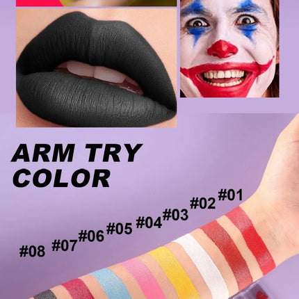 8PCS Halloween Matte Lipstick Set Dark Black Vampire Yellow Velvet Lipsticks for Face Body Painting Creative DIY Makeup Cosmetic