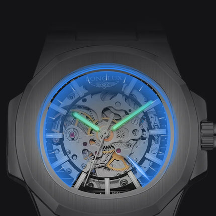 LONGLUX Men automatic mechanical watch luxury watches waterproof skeleton business cheap wholesale stainless steel gift watch