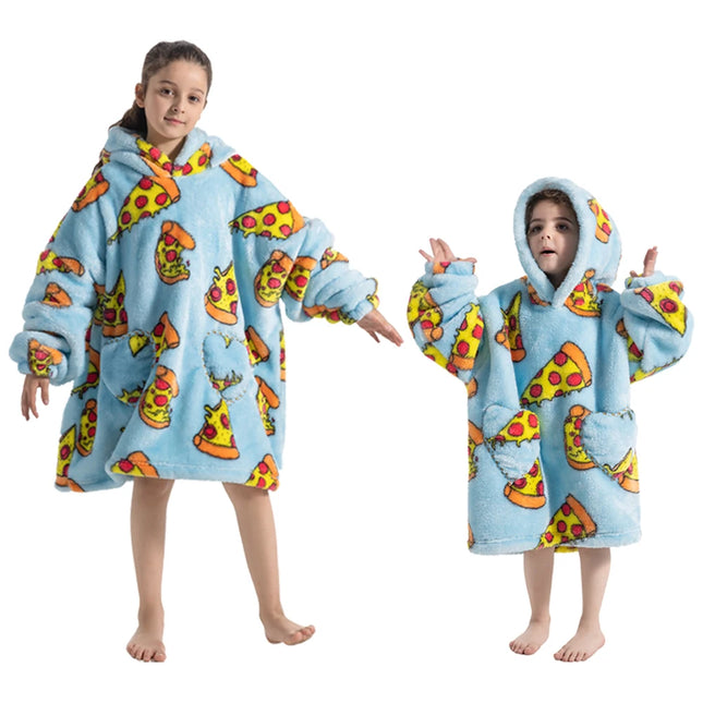 100-160CM Flannel Oversized Hoodie Teenager Girls Boys Pullovers Winter Sweatshirts for Kid Children's Clothing Wearable Blanket