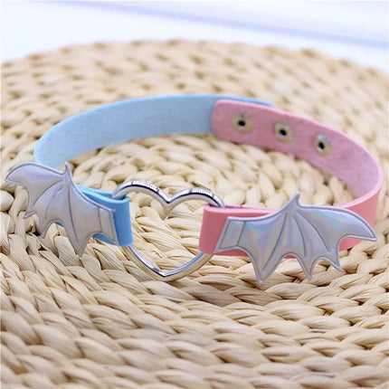 Sexy Harajuku PU Leather Dark Wing Heart Collar Necklaces For Women Men Punk Neck Gothic Black Splicing Choker Necklace 2024 New