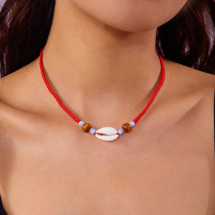 Bohemian Mixed Color Rice Beads Necklace for Women Sea Shell Conch Starfish Pendant Beaded Clavicle Choker Beach Party Jewelry