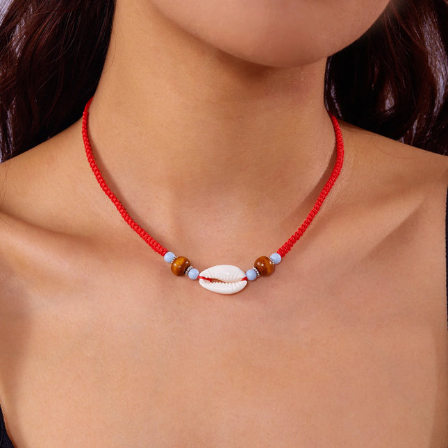 Bohemian Mixed Color Rice Beads Necklace for Women Sea Shell Conch Starfish Pendant Beaded Clavicle Choker Beach Party Jewelry