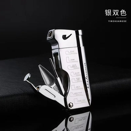 High-end Inclined Flame Open Flame Lighter, Butane Gas Lighter, Grinding Wheel Ignition, Metal, Creative Pipe Lighter