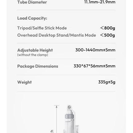 Ulanzi TT88 Overhead Selfie Stick 1.44M with MagSafe Clamp Photograph Tripod for Phone Livestreaming Vlog with Remote Control