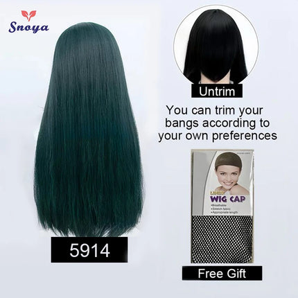 Snoya 60cm synthetic long straight cosplay wig with bangs Heat Resistant hair Anime pink blonde red blue purple women wig