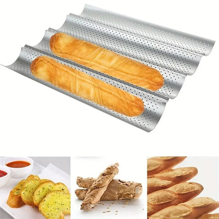 New Nonstick Baguette Baking Tray 2/4 Grooves Bakeware Baguette Mold Baking Tool Waves French Bread Baking Pan