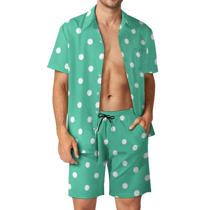 Shirt Set Men's Summer 3D Printed Polka Dot Shirt (no Pockets) And Shorts Set Men's Casual Fresh Simple Lapel Hawaiian Shirt