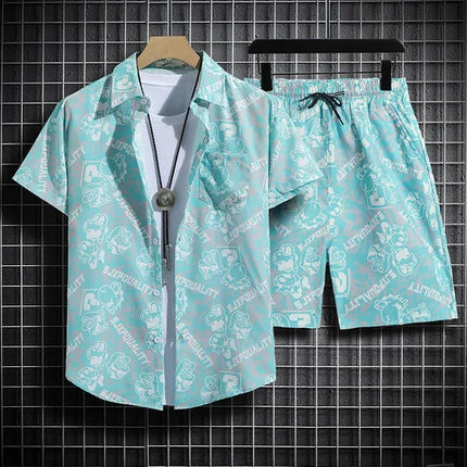 Summer Short Sleeve Flower Shirt Men's Beach Sets Hawaiian Island Style Retro Handsome Casual Thin Shirt Hawaiian Shirt