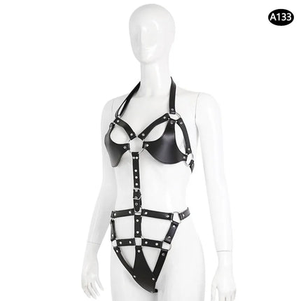 Bondage Harness Metal Leather Clothes Sexy Lingerie Bra Panty Adult Games Restraints Fetish Wear Erotic Costume BDSM Sex Toys