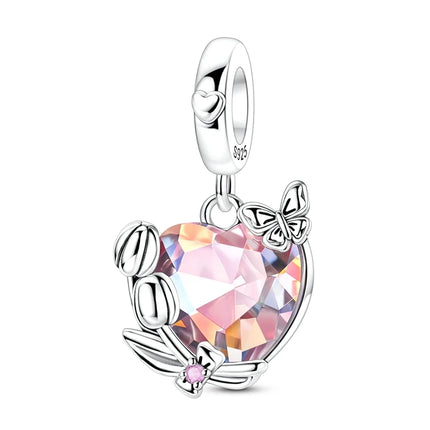 Charm Bead 925 Sterling Silver Heart Starry Sky Family Mother-Daughter-Sister Charm Fit Bracelets Pendant Women DIY Jewelry Gift