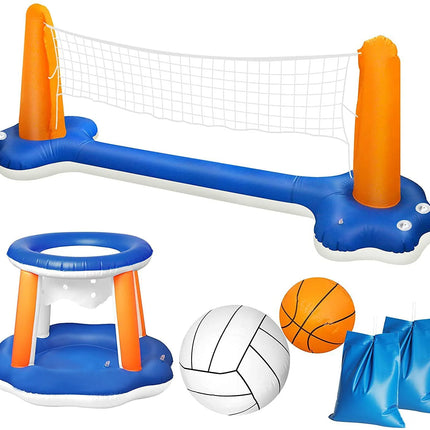 2-in-1 Inflatable Water Volleyball & Basketball Set: Poolside Fun for Family  & Outdoor activities,pool,party,sport toy,summer