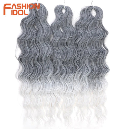 FASHION IDOL 24" 3pcs Deep Wave Curl Hair Synthetic Water Wave Braiding Hair Extensions Ombre Rainbow color Twist Crochet Hair