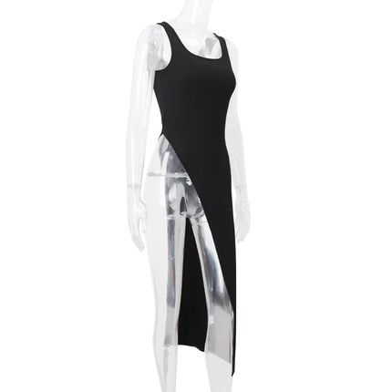 Lamuusaa Long Tank Tops y2k Clothes Women Casual Solid Color Sleeveless Asymmetric Hem T Shirt Vest 2000s Clothing Streetwear