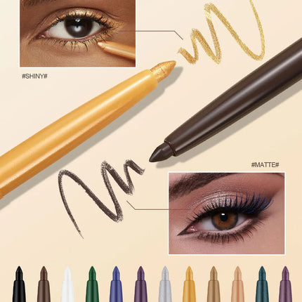 12pcs/box Black Gold Eyeliner Pencil Set Long-Lasting Waterproof Pigment Green Purple Eye Liner Pen Women Colorful Eye Cosmetics