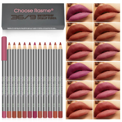 12pcs Velvet Matte Lip Liner Set - Long-Lasting Versatile Shades Longlasting Lip Makeup Berry, Brown, Pink Lip Pencil