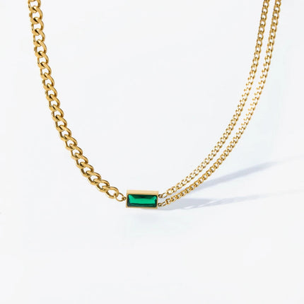 EILIECK 316L Stainless Steel Green Crystal Necklace Bracelet Earrings For Women Luxury Colorfast Jewelry 3-piece Set Gift Party