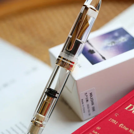 Smooth MAJOHN P140 NO.8 F/M Nib Acrylic Piston Huge Transparent Fountain Pen Ebonite Feed Large Capacity Ink Writing Luxury Pen