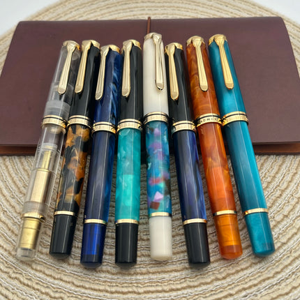 Admok M800 Pen Sky Blue Acrylic Piston Fountain Pen Bock Schmidt Nib F M B 0.5 0.7 1.0MM Nib Golden Clip Writing Office Gift Pen