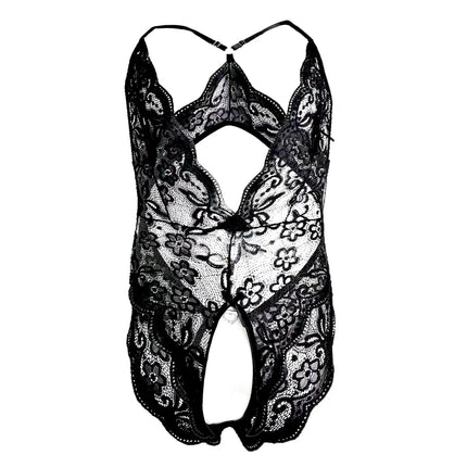 Men's Lace Bodysuit Transparent Sexy Corset One-Piece Thongs See Through Jumpsuit Open Crotch Underwear Exotic Lingerie