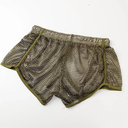 Loose Fit Men's Aro Shorts Mesh Boxer Briefs See through Breathable Underwear Sexy Home Pants