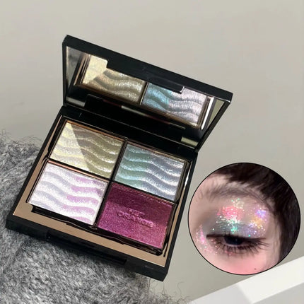 Herorange Color Block Dream Shadow Palette Four-Color Glitter Chameleon Effect Pearlescent Sparkling Easy to Apply Long-Lasting Non-Fading Mashed Potato Texture Four-Color Eyeshadow Palette Cosmetics Christmas Gift