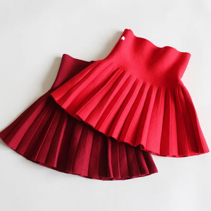 1pc Girls' Knit Skirt, Baby Autumn Winter Princess Pleated Skirts, Children's Student High Waist Mini Tutu Skirts, Kids Solid Dress