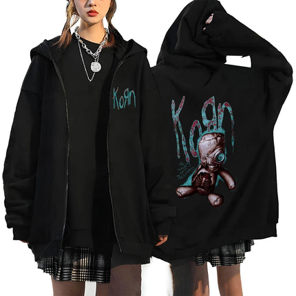 Korn Rock Hoodies WORLD TOUR Zipper Sweatshirts Korn Rock Metal Zip Up Jackets Fleece Oversized Jackets Coats Hip Hop Streetwear