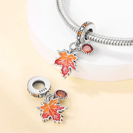Autumn New 925 Sterling Silver Brown Maple Leaf Pumpkin Bee Charms Bead Fit 3mm 925 Original Bracelets DIY Jewelry Warm Gift