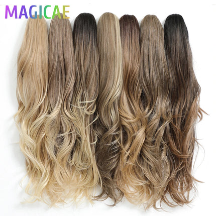 26Inches Claw Clips On Body Wave Ponytail 180Gram Ombre Brown Blond P27/ 613 High Temperature Synthetic Hair Extensions