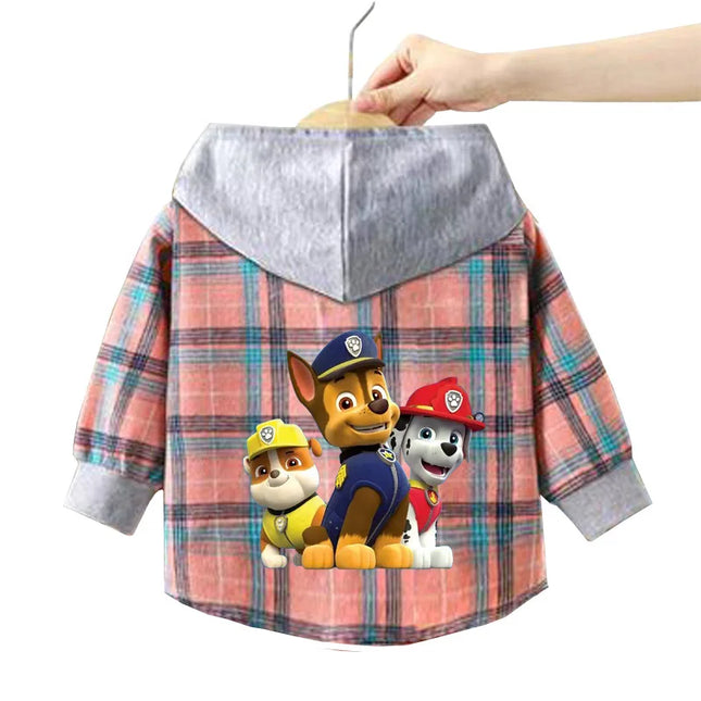 Paw Patrol Children's Hooded Shirts Kids Clothes Baby Boys Plaid Shirts Coat for Spring Autumn Girls Long-Sleeve Jacket Clothing