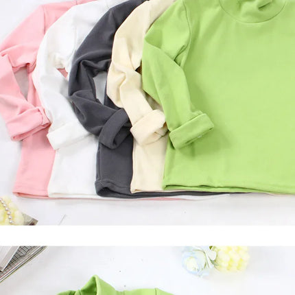 New 2025 Autumn Winter Boys Girls Kids Fashion Solid T-Shirt Tops Children O-Neck Long Sleeve Warm Casual T-Shirts